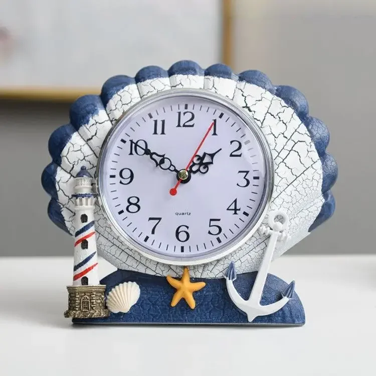 Vintage Wooden Ship Wheel Clock Nautical Mediterranean Desk Ornament DIY Sea Theme Helmsman Timepiece Decor For Home Office Wall