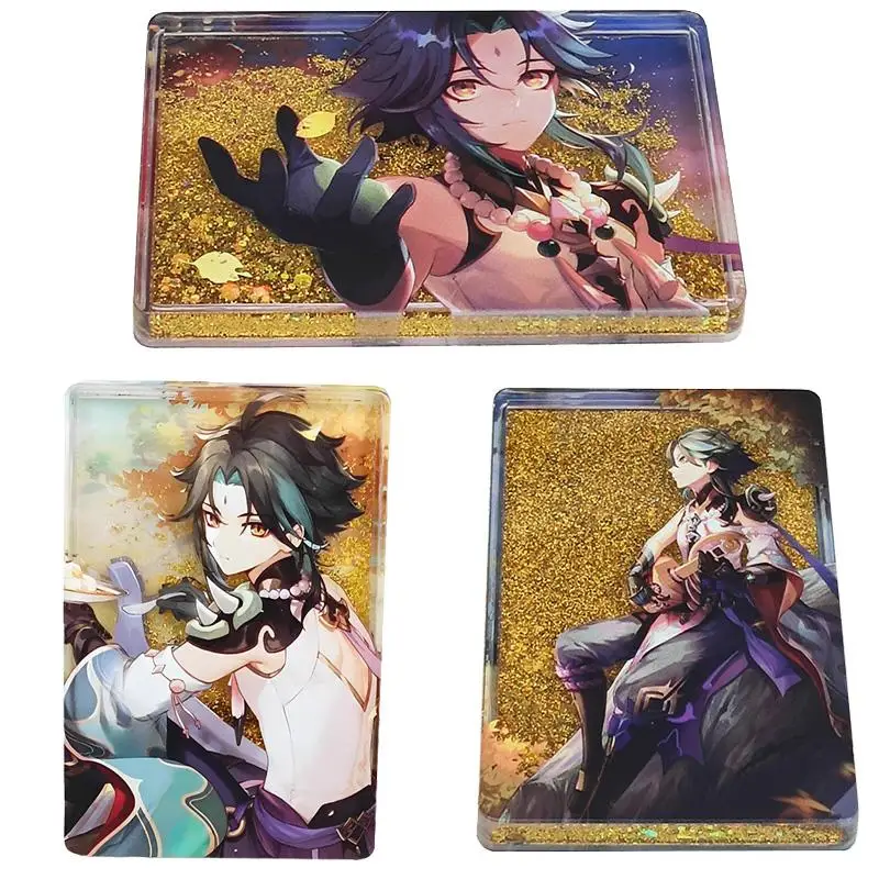 

Goddess Story Genshin Impact Xiao Wanderer Anime Characters Acrylic Quicksand Card Rare Toy Collection Flash Card Christmas Gift