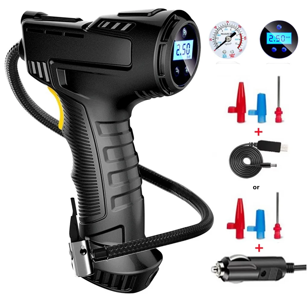 Portable 120W Car Air Pump Wired/Rechargeable Wireless Inflatable Compressor Pointer/Digital Display Car Automatic Tire Inflator