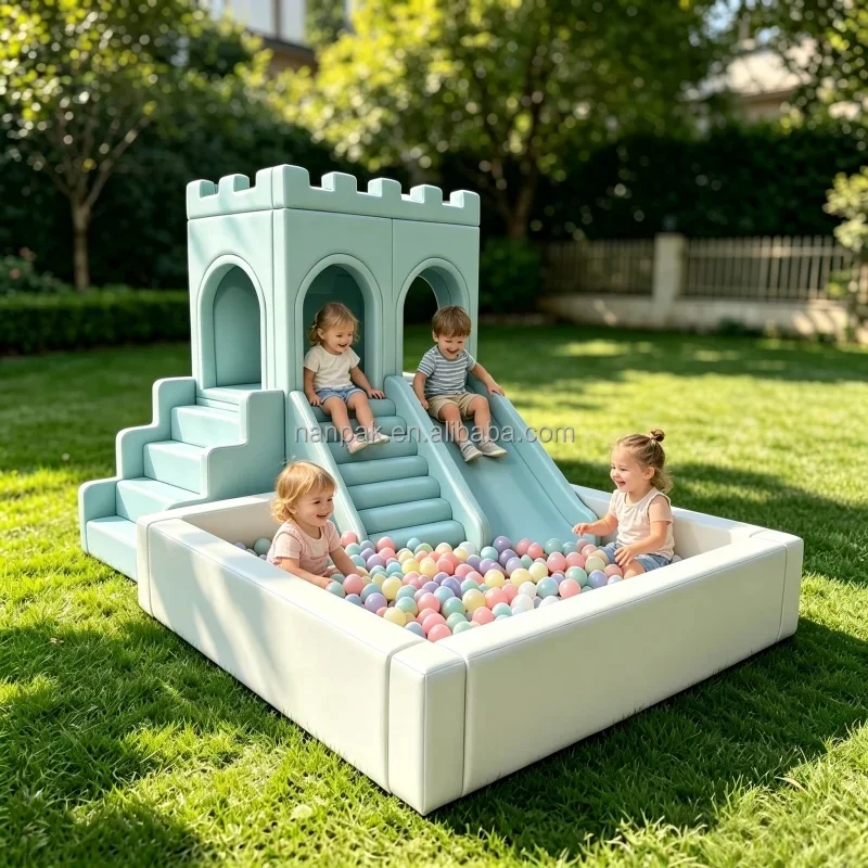 Custom Soft Play Climber for Toddlers, 4-in-1 Indoor Castle Playset with Slide, Ball Pit & Climbing Stairs for Play Cafe Daycare