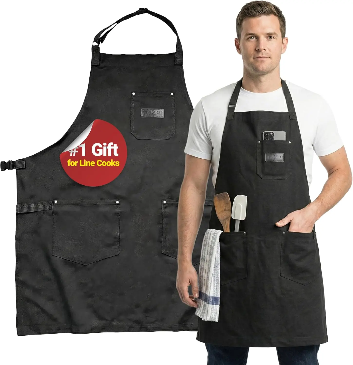 

Professional Chef Apron with Pockets, Quick-Release Buckle, Adjustable Neck & Waist for Kitchen Use