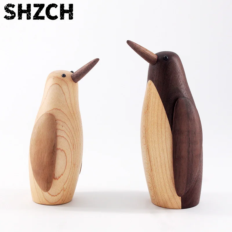European Wooden Cute Little Penguin Car Home Decoration Handicrafts Solid Wood Ornaments