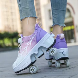 Deform Roller Skate Shoes 4-Wheel Skates Professional Double Row Skates Youth Men Women Sneakers Parkour Deformation Shoes Gift