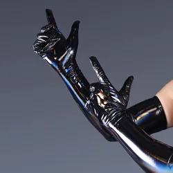 Wetlook PVC Latex New Mirror Dazzle Color Black High Gloss Long Gloves PU Faux Leather Gauntlet Stage Cosplay Costumes Luvas