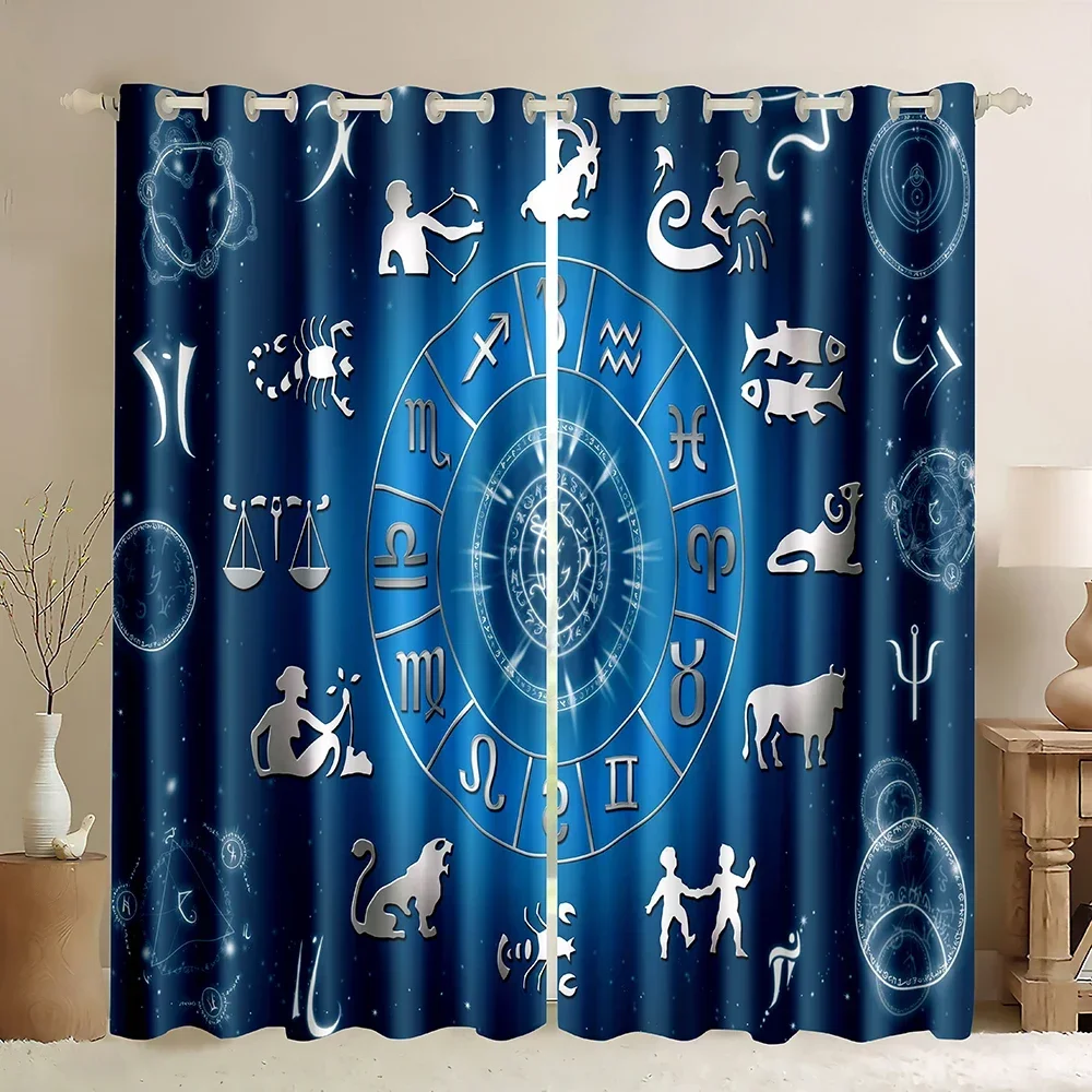 12 Constellation Pattern Curtains for Kids Child Girls Boys,Galaxy Window Treatment Decorations Blackout Curtains for Bedroom