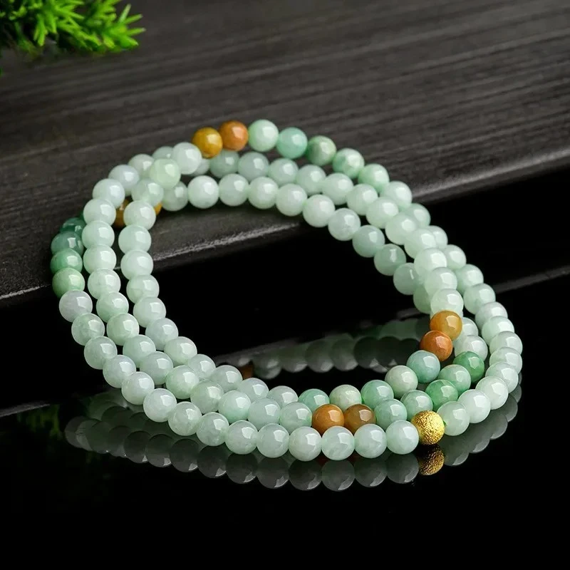 

Natural Jadeite 6mm Three-color Jade Bead Necklace Sweater Chain Men's and Women's Three-circle Bracelet Luxury Fashion Jewelry