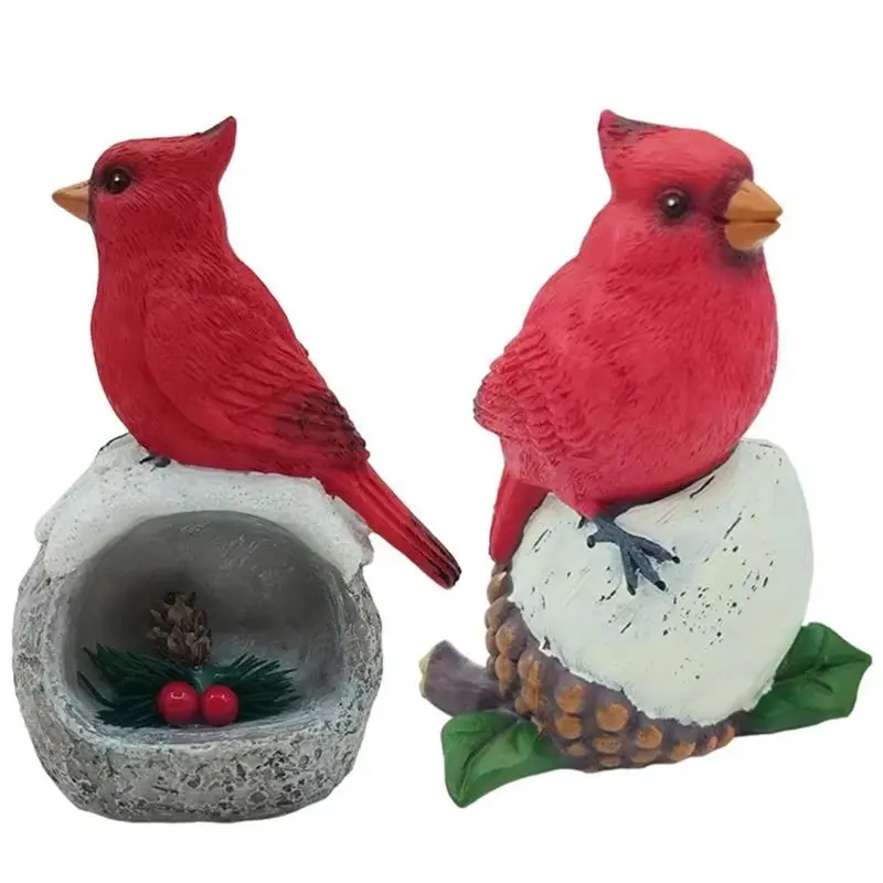B62B-Red Bird Figurine Handmade Simulated Artificial Crafts Resin Red Bird Sculpture Decorative Handmade Bird Ornaments