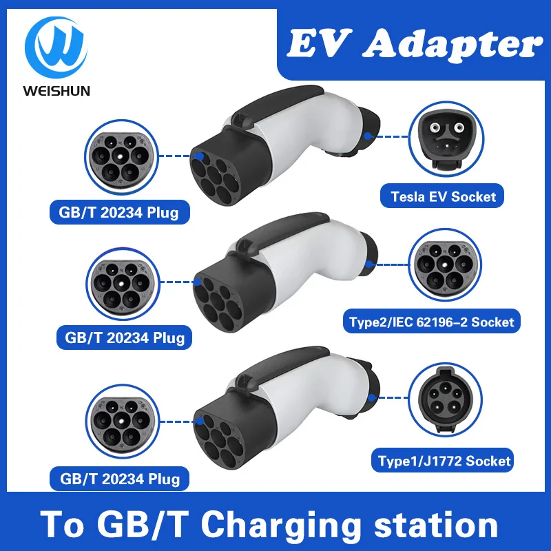 Adaptador tipo 1, tipo 2, GBT a Tesla, modelo y, accesorios, tipo 1 a tipo 2, Conector de vehículo eléctrico para coche, adaptador trifásico 32A