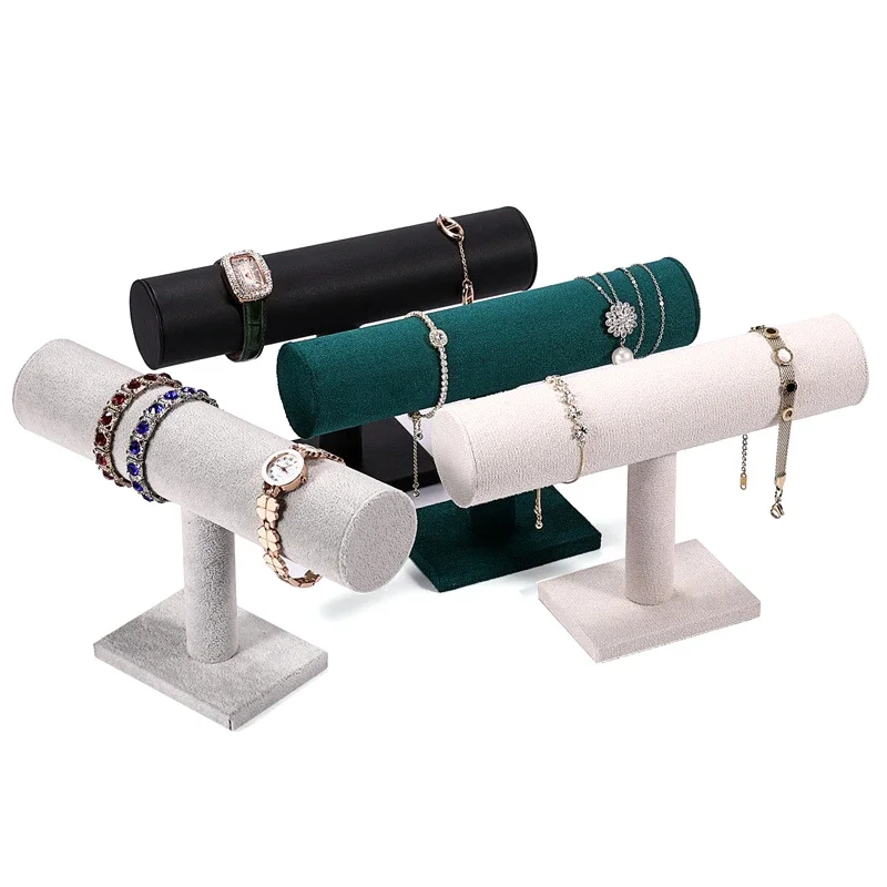 

Suspended double-layer jewelry display stand with T-bar and space saving design for storing bracelets,necklaces,watches,jewelry