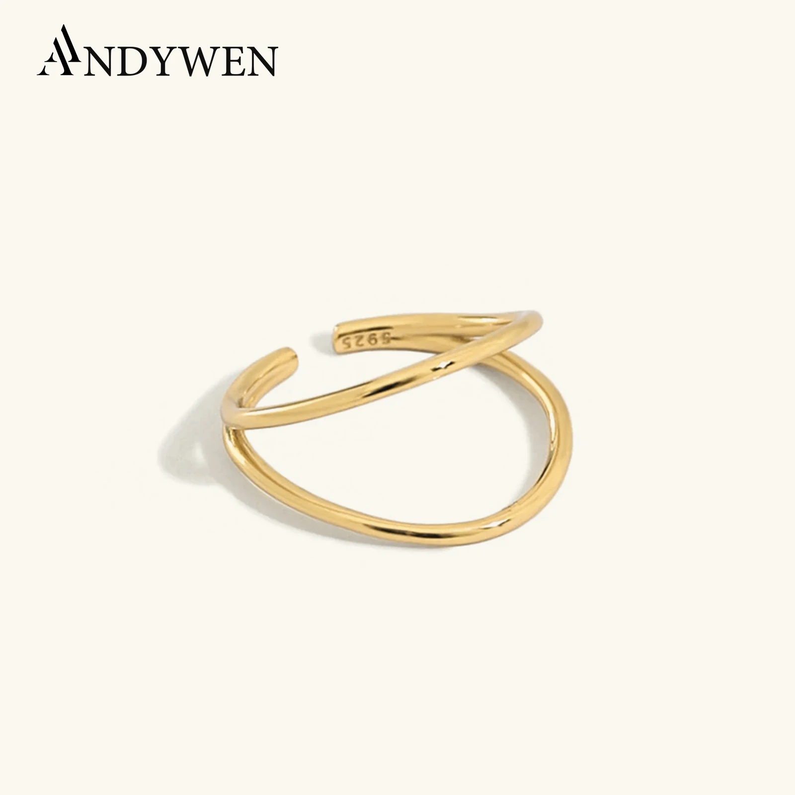 

Andywen 925 Sterling Silver Gold Open Circle Thin Circle Resizable Rings Women Fashion Fine Jewelry 2020 Rock Punk Wedding Jewel