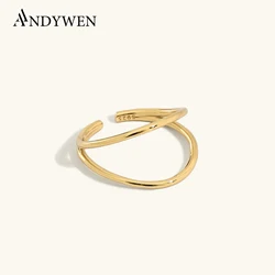 Andywen 925 Sterling Silver Gold Open Circle Thin Circle Resizable Rings Women Fashion Fine Jewelry 2020 Rock Punk Wedding Jewel