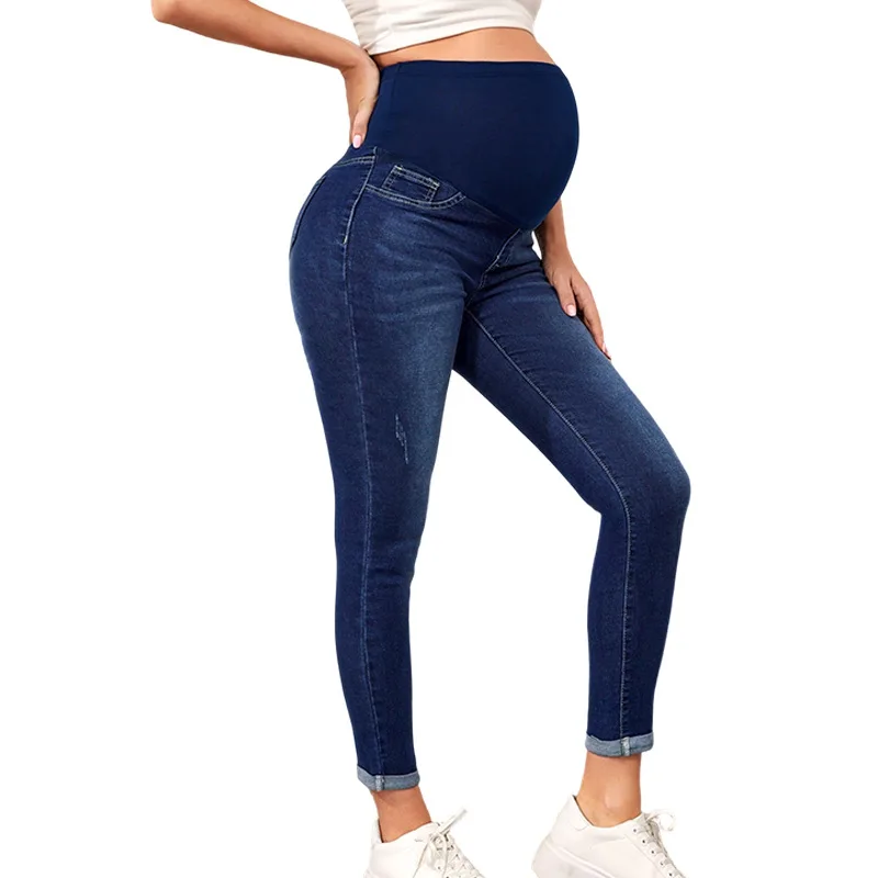 Pregnant Women Casual Denim Pants Maternity High Waist Belly Support Stretch Jeans Skinny Trousers Spring Pregnancy Clothing