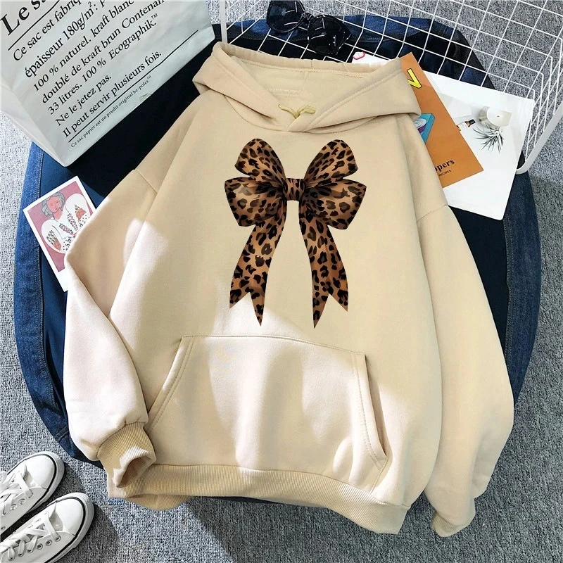 Felpe con cappuccio con stampa leopardata con fiocco a cuore e amore taglie forti Felpe divertenti a maniche lunghe Streetwear Pullover con cappuccio grafico casual da donna