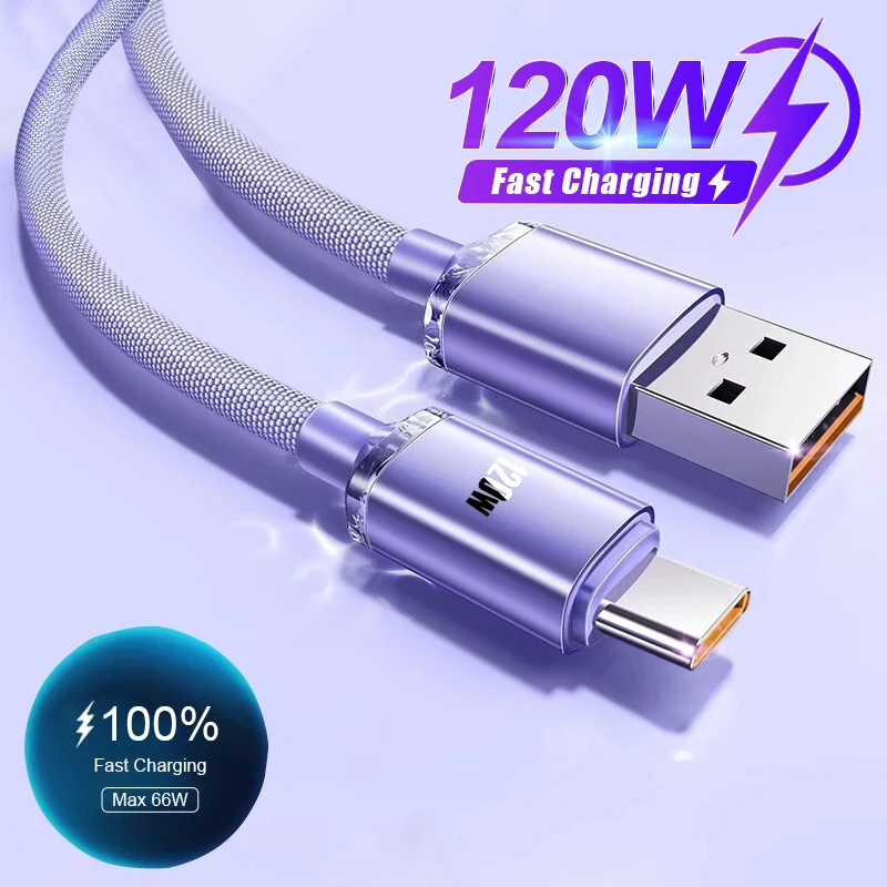 120W 6A USB Type C Cable For Xiaomi 13 Samsung S23 Realme Mobile Phone Fast Charge USB C Cables Type C Quick Data Charger Wires