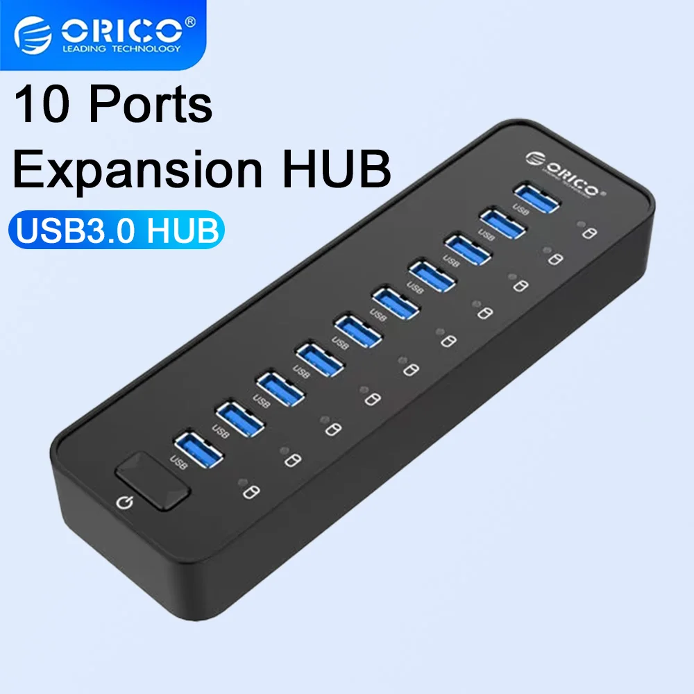 ORICO Powered USB 3.0 HUB 5Gbps 10 Ports External USB Splitter Adapter USB Expander Plug and Play for Pc Laptop Accessories