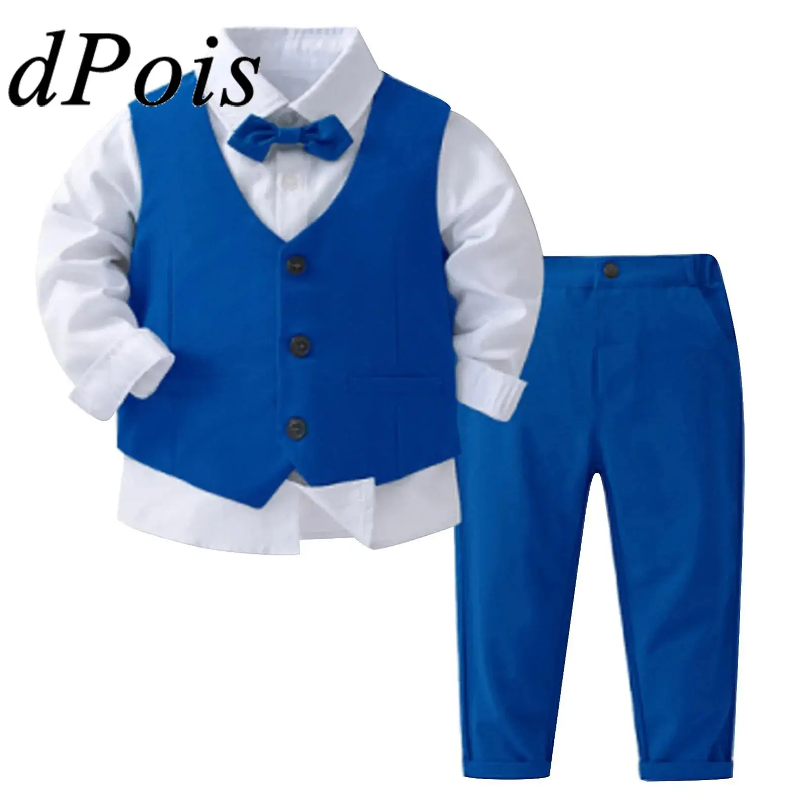 Peuter Jongens Gentleman Formele Outfit Shirt Met Lange Mouwen Met Strik Vest Broek Pak Voor Jongens Schooluniformen Feest Banketten Doop