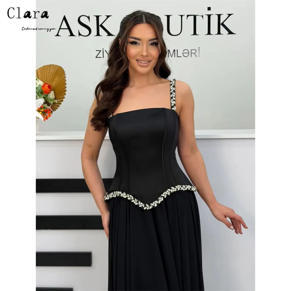 

Clara Custom Black Rhinestone Spaghetti Strap A Line Elegant Party Dresses for Women Luxury Gala Dress 2026 Woman Evening Gown