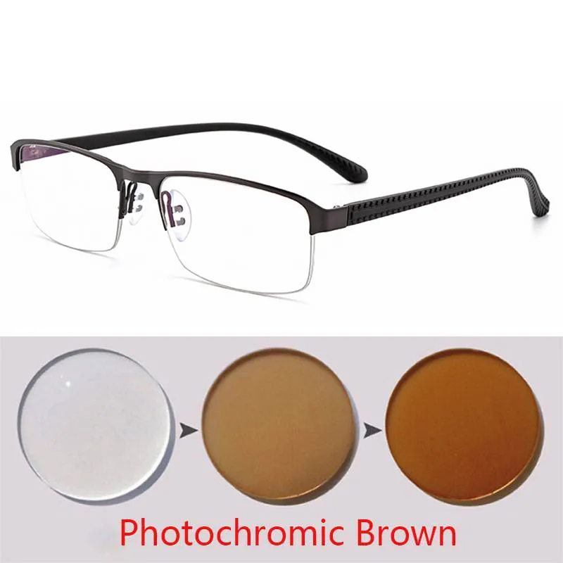 Męskie okulary do czytania z fotochromem – asferyczne na żyłkę 7 Okulary do czytania z fotochromem mężczyźni asferyczne twarda spoina Lense Reader okulary elastyczne świątynie nogi pół ramki mężczyzna prezbiopia 5