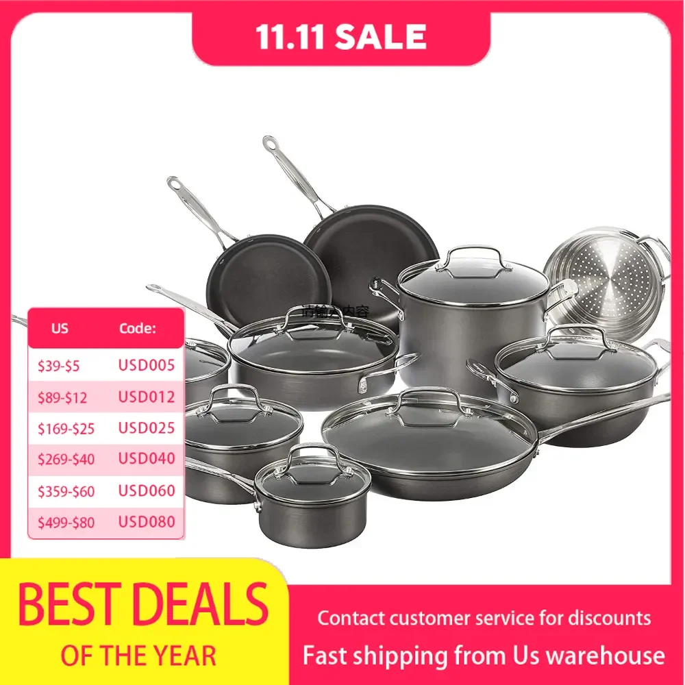 17-piece cookware set, chef's classic non-stick hard anodized, stainless steel