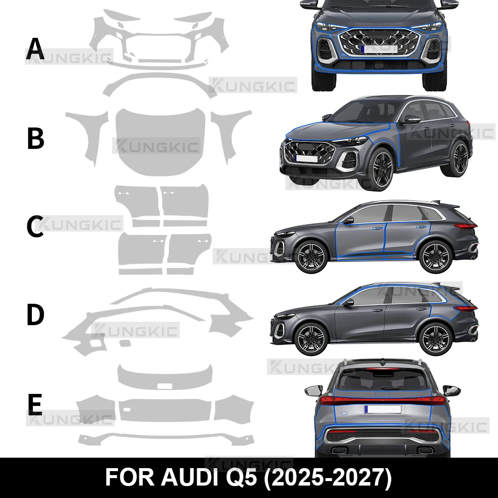 

Для Audi Q5 2025 2026 2027: Защитная пленка для кузова автомобиля (передние двери, багажник), прозрачная, антицарапийная, из ТПУ/ППФ, предварительно вырезанная наклейка