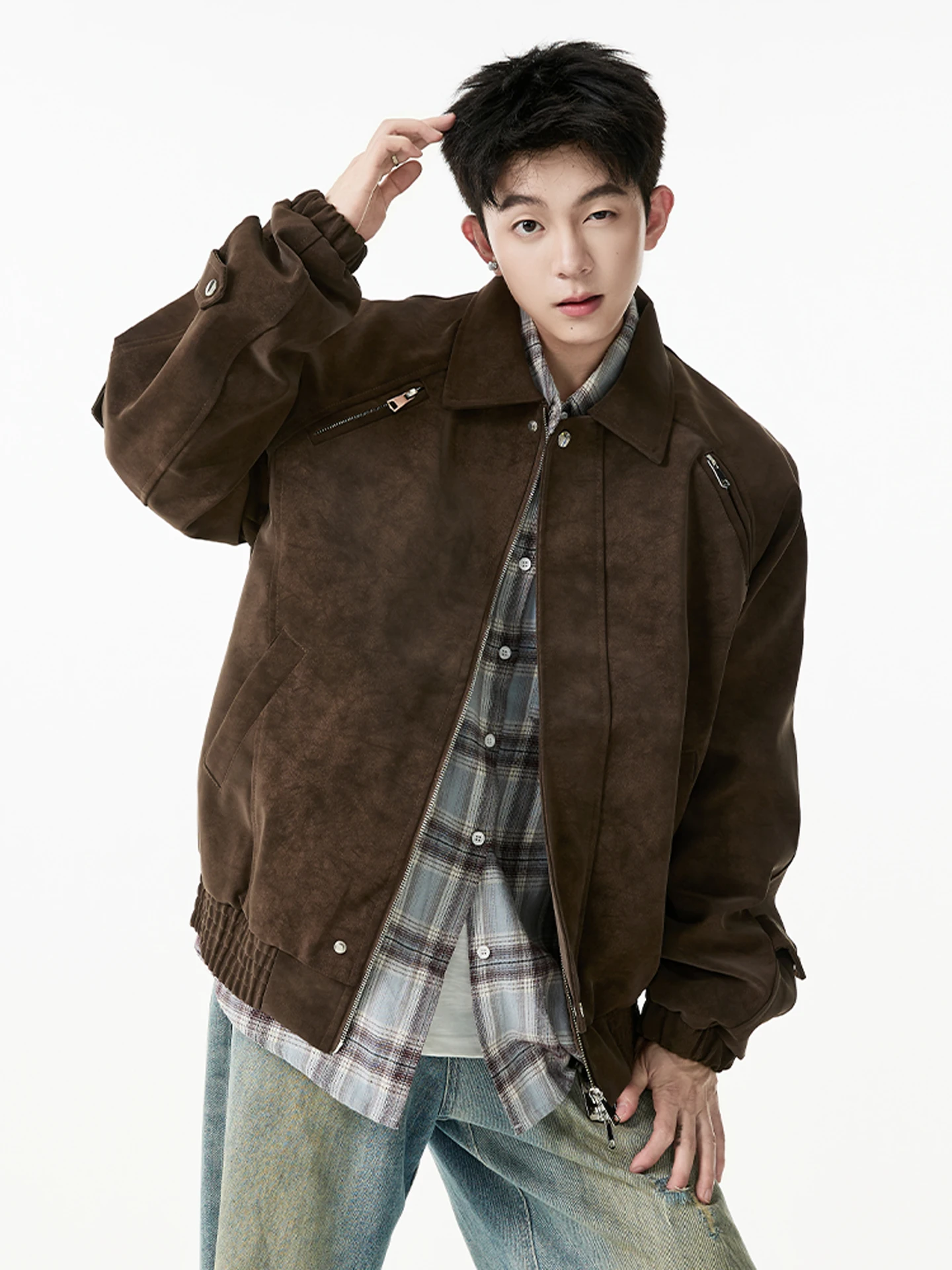 

American Sle Suede Collar Jaet Men's 2025 Autumn New Trendy Brand Haome Motorcycle Mural Loose Jaet