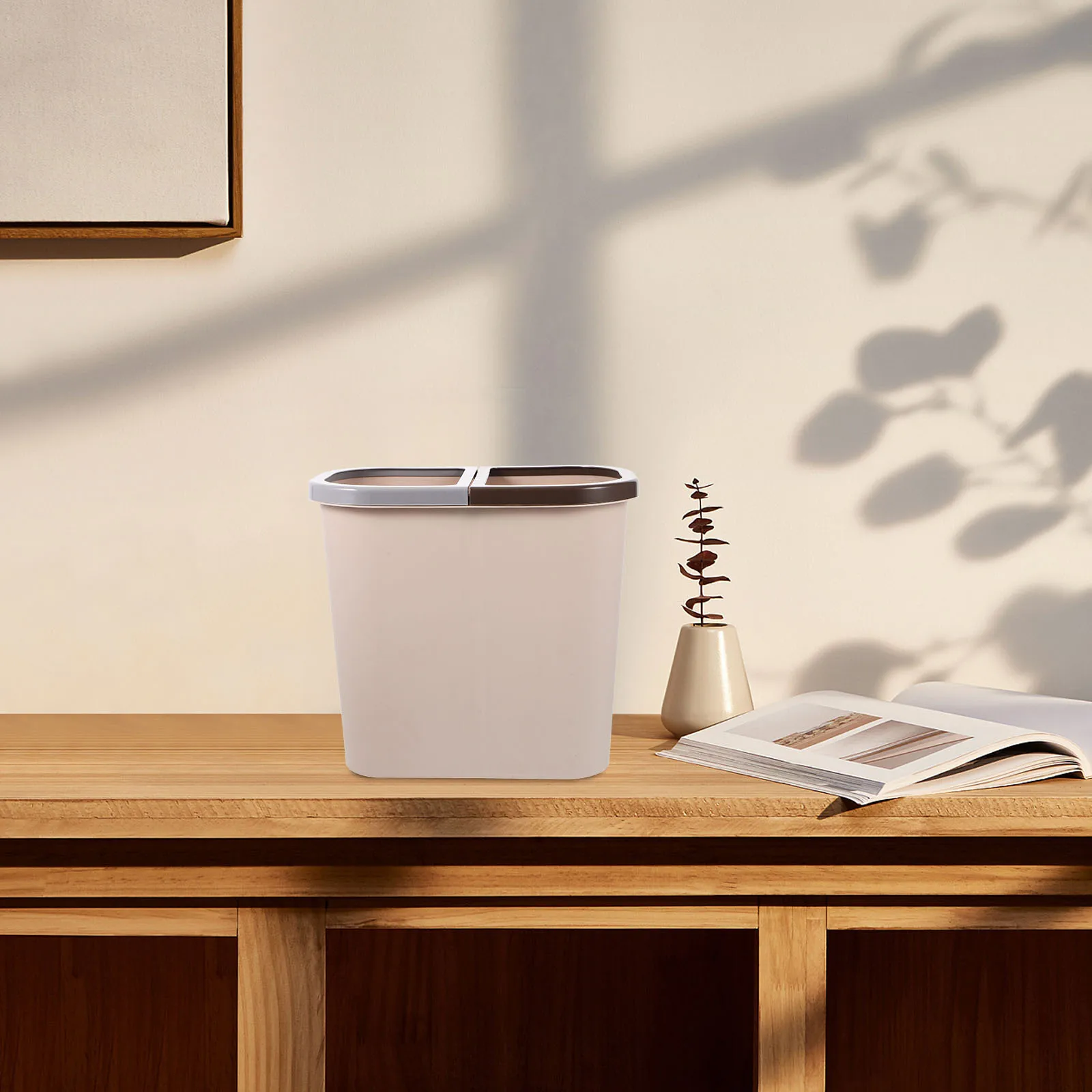 

Dual Compartment Waste Bin Modern Simple Style Trash Can for Kitchen Bathroom School Space Saving Plastic Garbage Bin for Daily