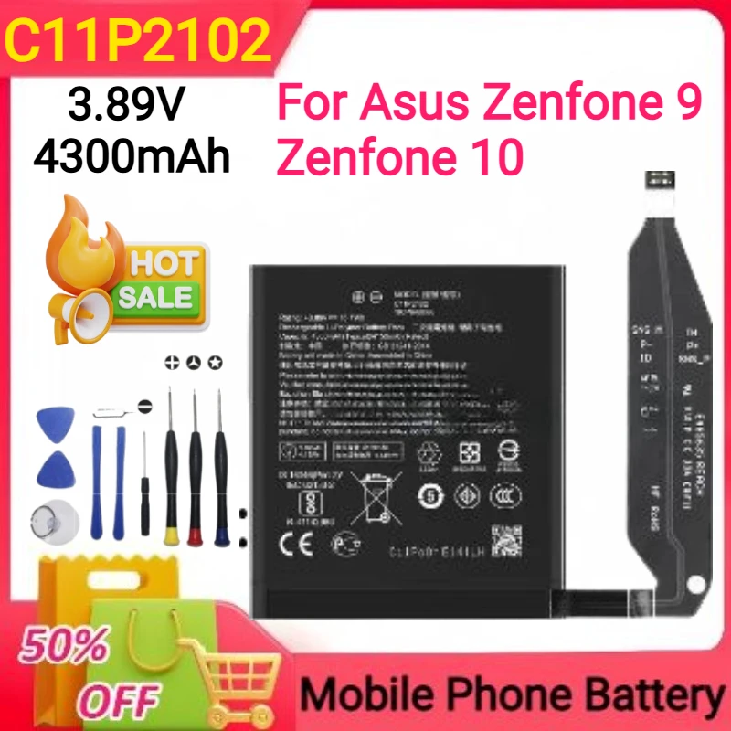 

New 3.89V 4300mAh C11P2102 for Asus Zenfone 9/10 ZS696KS Mobile Phone Batteries+Tools