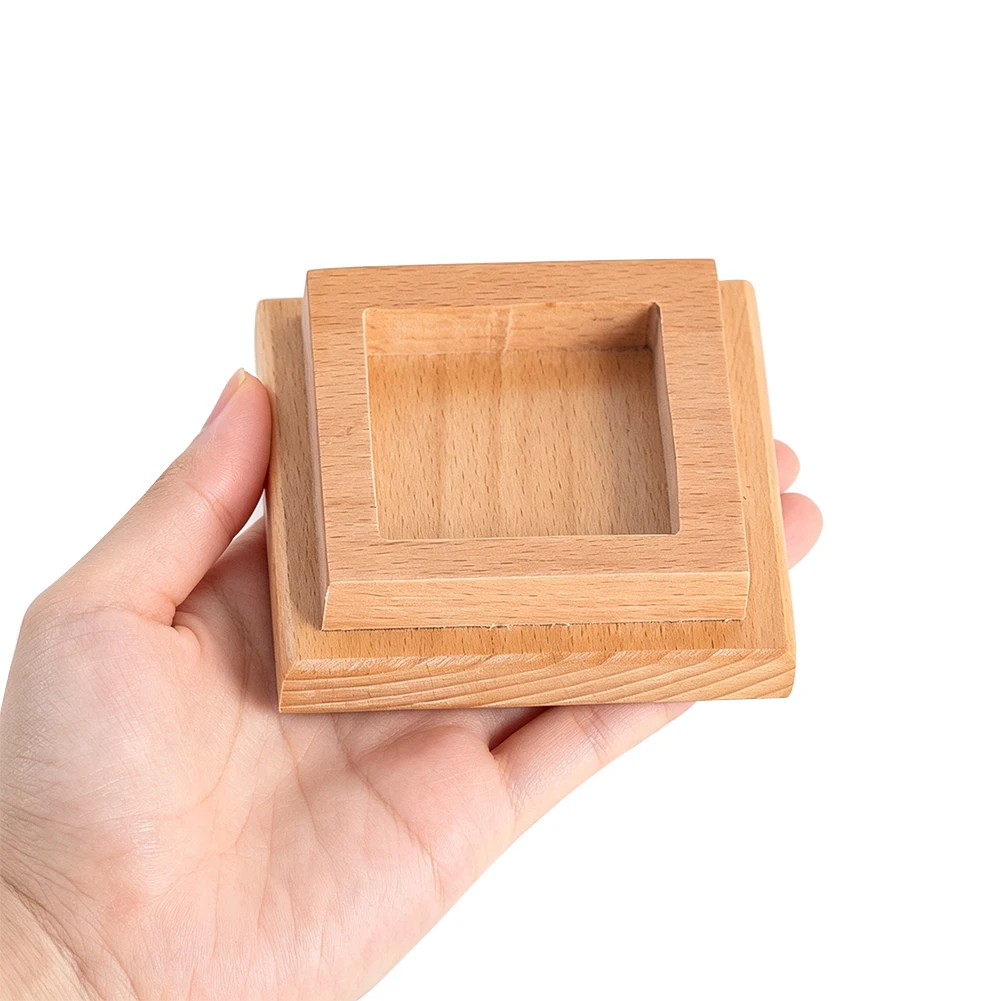 Natural Beech Wood Stamp Base Seal Display Stand Square Wooden Pedestal Holder for Calligraphy Altar Ritual Decor 83g