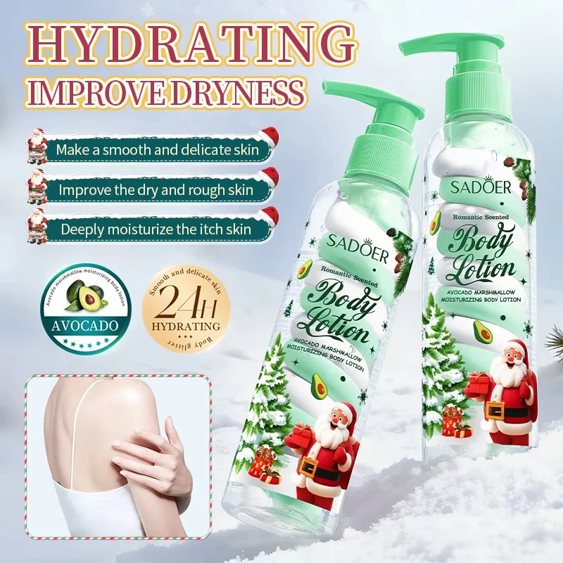 Avocado Marshmallow Body Lotion,Christmas Moisturizing Skincare,Winter Nourishing Smoothing Hydrating Cream,Lightweight Texture