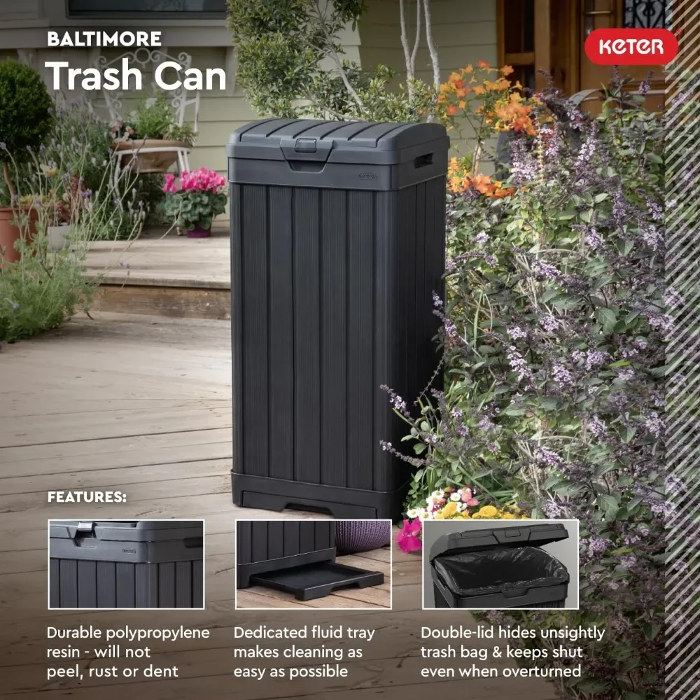 Baltimore 38 Gallon Trash Can with Lid and Drip Tray for Easy Cleaning-Perfect for Patios, Kitchens, and Outdoor Entertaining