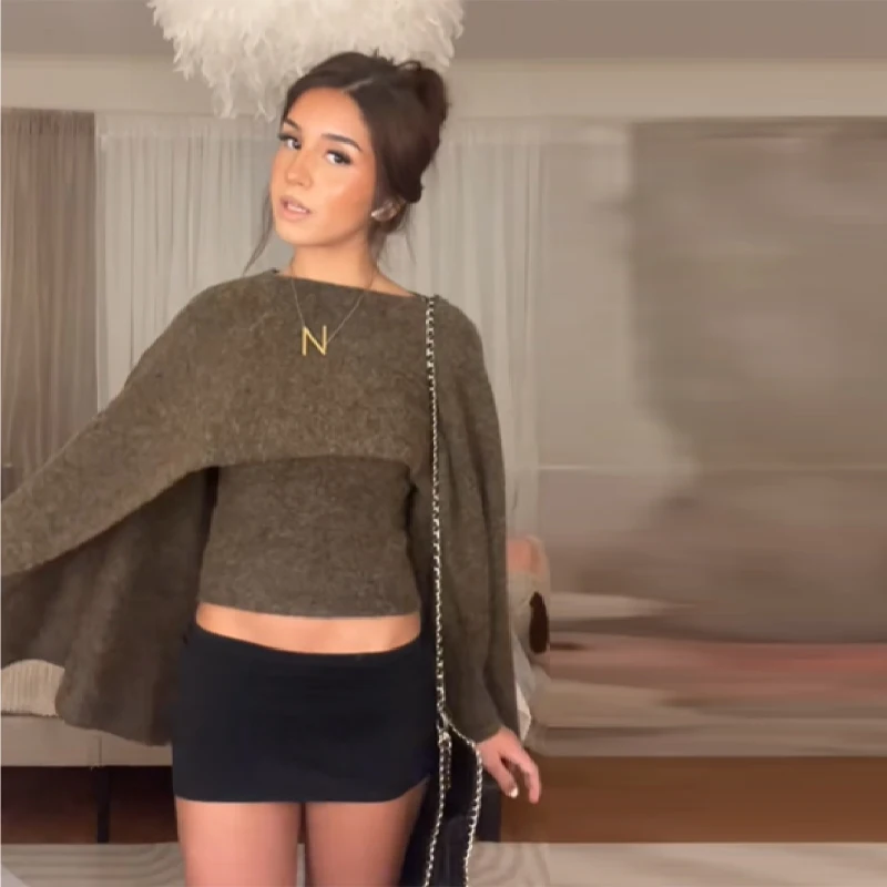 

Тонкий шикарный топ с длинными рукавами, осень-зима, новая женская уличная одежда для вечеринок, женский элегантный плащ с круглым вырезом, вязаный свитер, изысканный дизайн