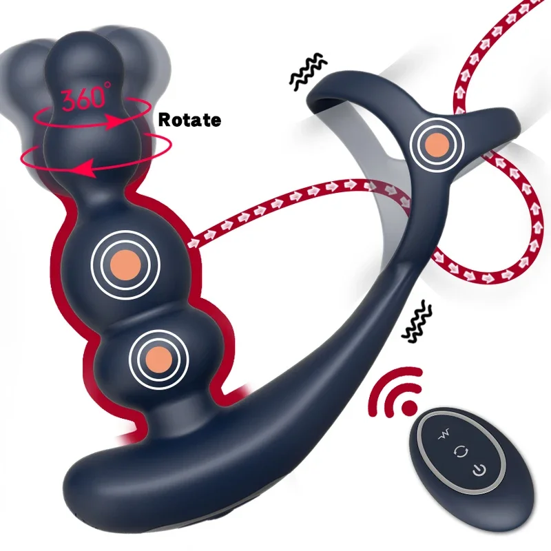 

Male prostate massager 360 ° rotate anal plugs penis ring butt plug vibrator wireless control sex toy for men masturbator