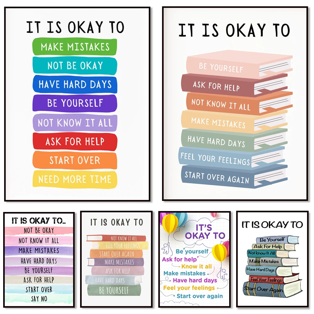 

"It's okay, it's okay" poster, therapy poster, emotional poster, motivational print, classroom quote, be yourself, bohemian