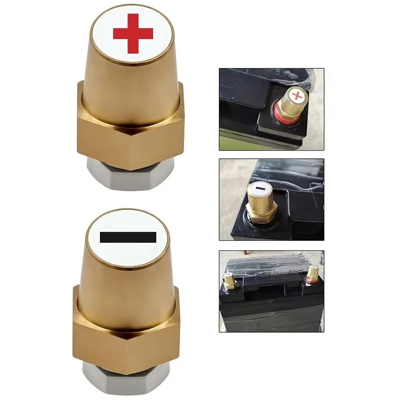 2PCS Brass Car Battery Terminal Connector Positive Negative Pole Threaded Adapter Quick Installation for Automotive Battery Post