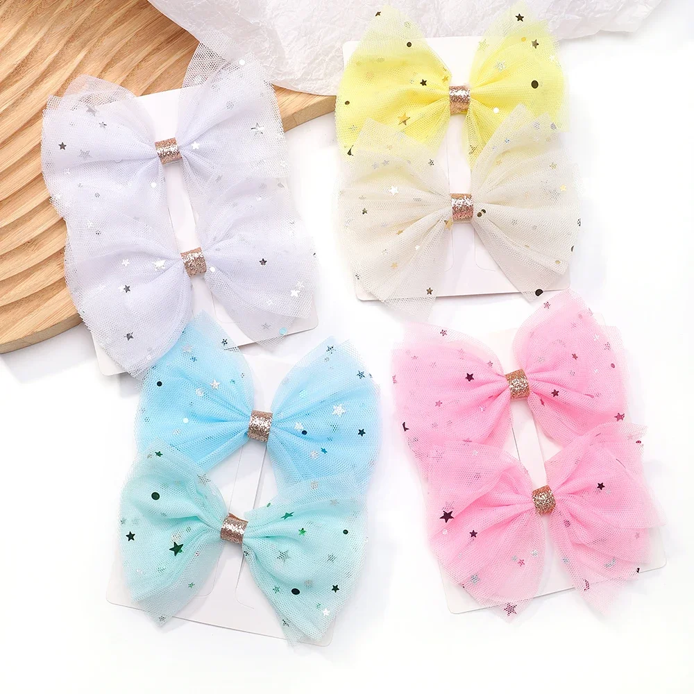 2pcs Kids Double-layer Mesh Bow Hairpin Side Clip for Women Girls Fashion Korea Sweet Student Star Hair Clip Hair Accessories