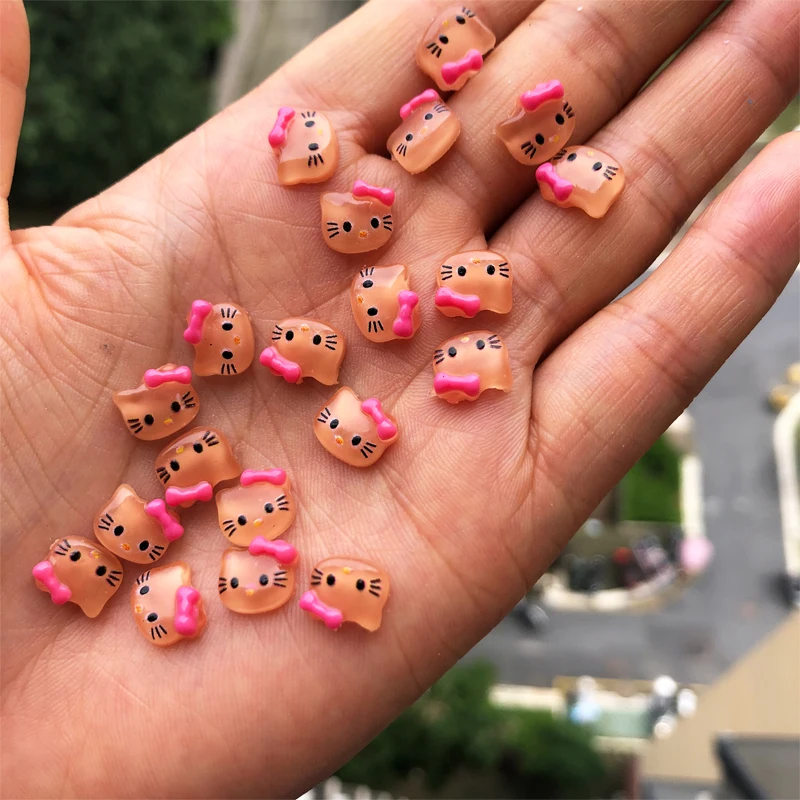 Sanrio Pele Preta Olá Kitty Acessórios para Unhas, Desenhos Animados Resina Unhas Adesivos, Jóias DIY Decoração Artesanato, Manicure Decalques, 50Pcs