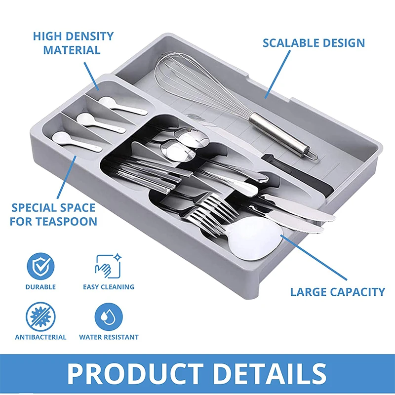 Multipurpose Cutlery Silverware Kitchen Utensil Drawers Organizer Block Holder Knives Forks Spoon Spice Bottle Storage Rack Tray