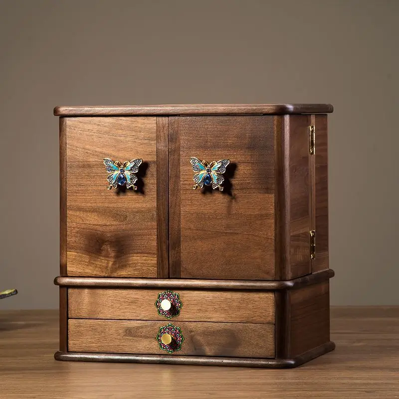 North American black walnut large-capacity cosmetics desktop jewelry box storage retro high-end skin care products vanity box