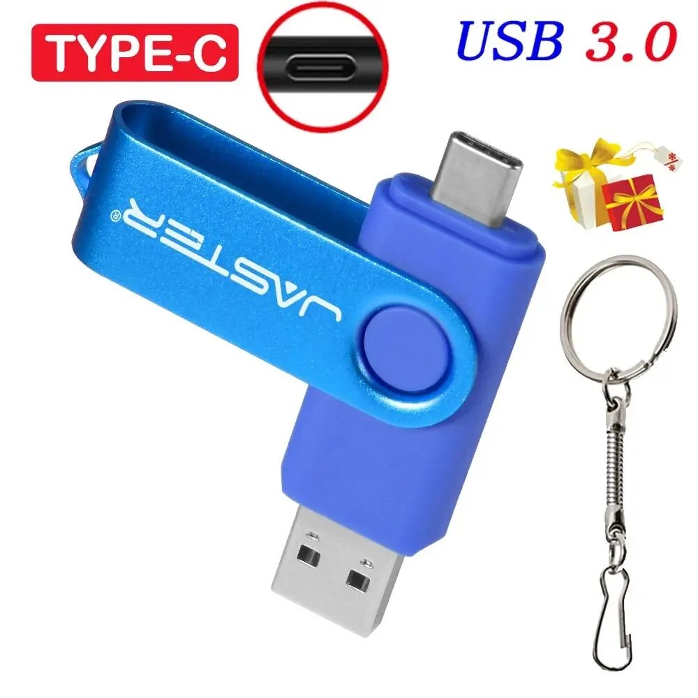 JASTER High Speed TYPE C 3.0 Pen Drive 128GB Free Keychain USB Flash Drive Rotatable Memory Stick Computer Mobile Phone 2 in 1