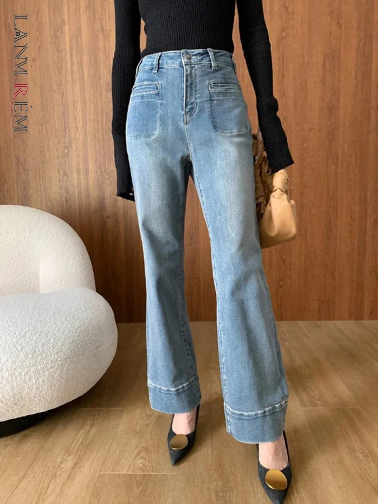 

[LANMREM] Washed High Waist Straight Jeans For Women Office Lady Fit Loose Denim Pants Fashion Trousers 2024 Autumn New 26D9770