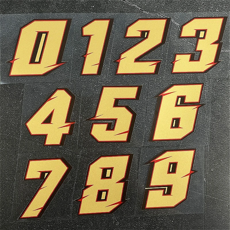 

1PC Matte Gold Motorcycle Number Stickers Waterproof for Motorbike Fuel Tank Helmet Front Fairing Modified Scooter Vinyl Decals