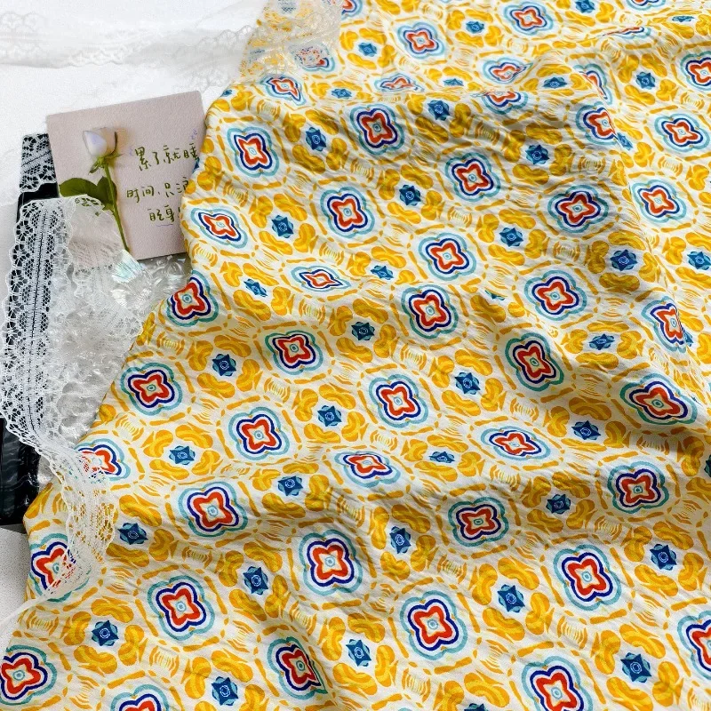 L100cm X W150cm Gold Four Leaf Clover Brocade Digital Print Fabric Breathable Chinese Style Dress Hanfu Qipao Shirt Wholesale