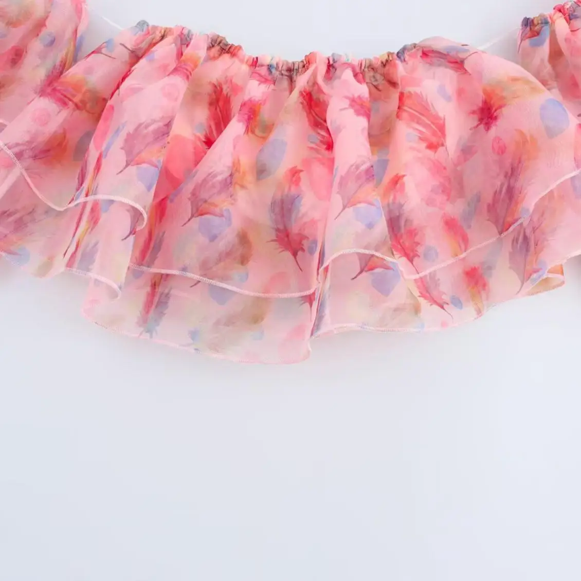 ZBZA Primavera Novo Design de Moda Fena Um Ombro em Camadas Lace Trim Top Fibra de Poliéster Manga Curta Saia Princesa