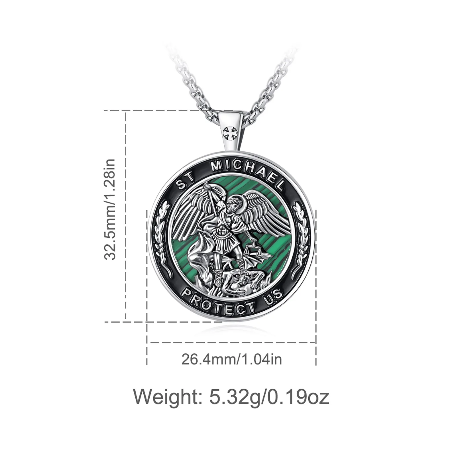Eudora Copper Malachite St.Michael Archangel Necklace for Man Woman Cross Medal Pendant Religious Amulet Protection Jewelry Gift