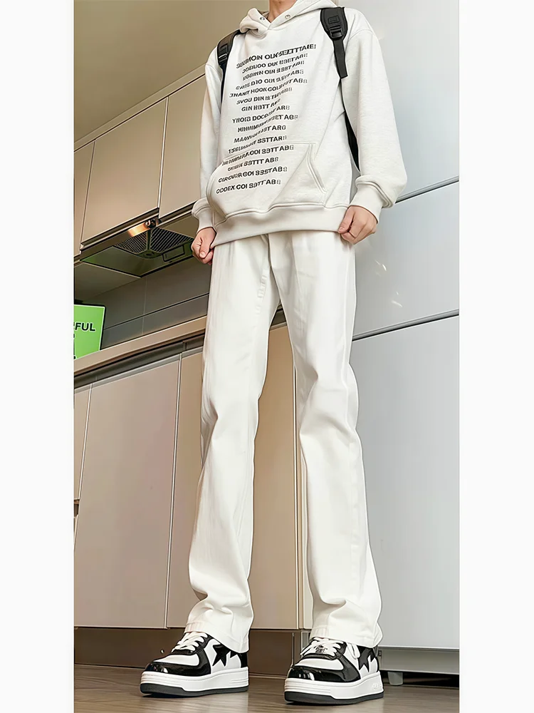 

Белые мужские джинсы Cleanfit, весна-осень, прямые брюки в американском стиле High Street Vibe, эластичные утягивающие брюки-клеш