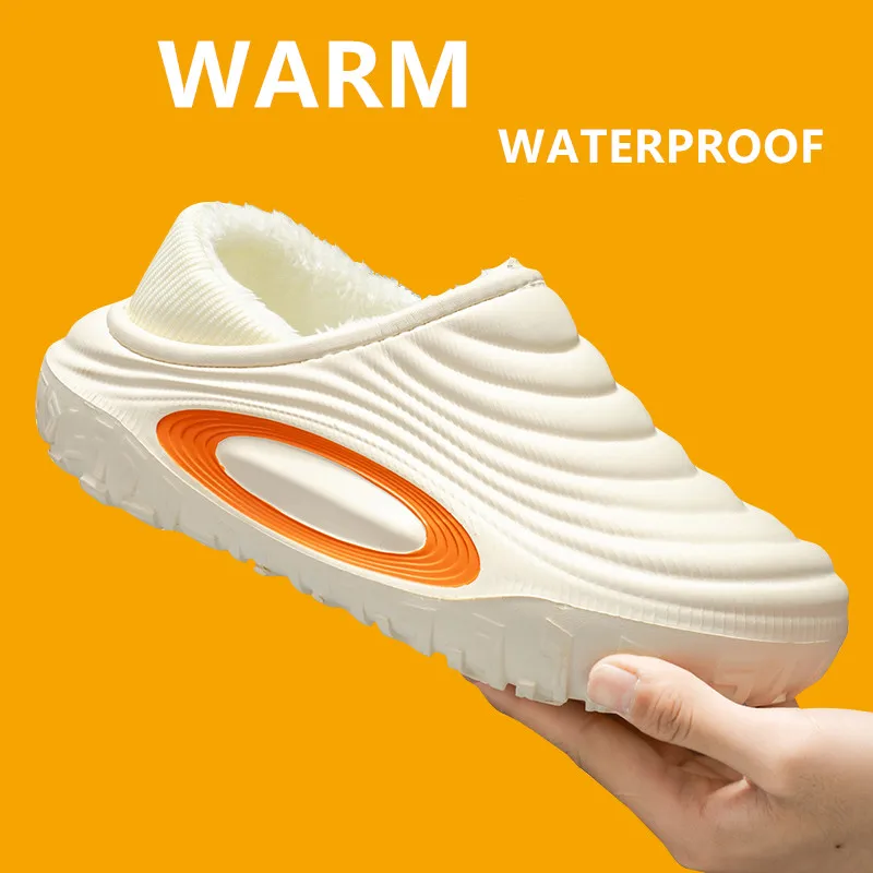 جديد الشتاء أفخم شبشب رجالي في الهواء الطلق مقاوم للماء الرجال نعال من القطن داخلي دافئ عدم الانزلاق الرجال أحذية المنزل شبشب غرفة النوم #1