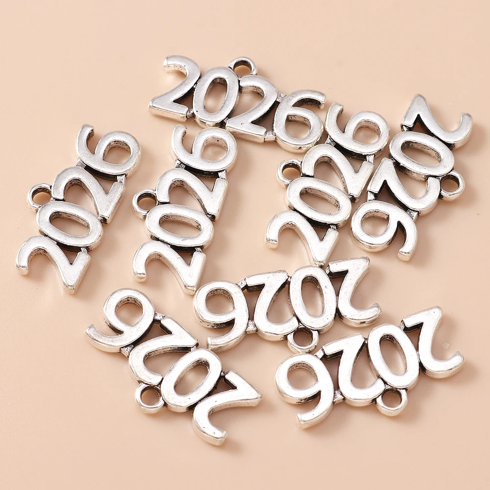 Leslie 10 Stück/Lot 12*25mm Legierung Antik Silberfarben 2026 Jahr Charms Anhänger für Armbänder Halsketten DIY Schmuckzubehör – Detail 4