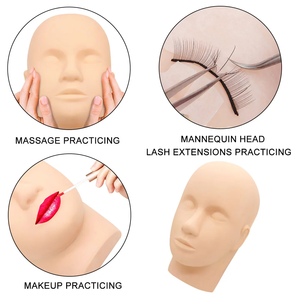 Eyelash Extension Training Mannequin Model Head Silicone With Practice False Lashes Extension Grafted Lashes Training Tools