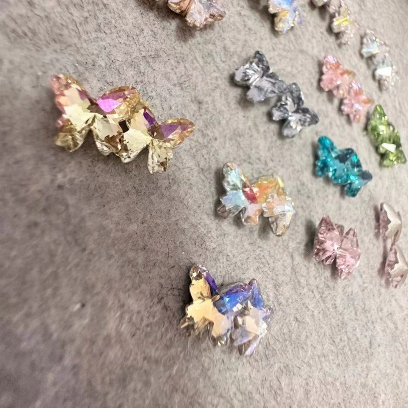 10pcs K9 Multi-faceted Butterfly Nail Accessories Rhinestones 9*10mm Pointed-bottom Crystal
