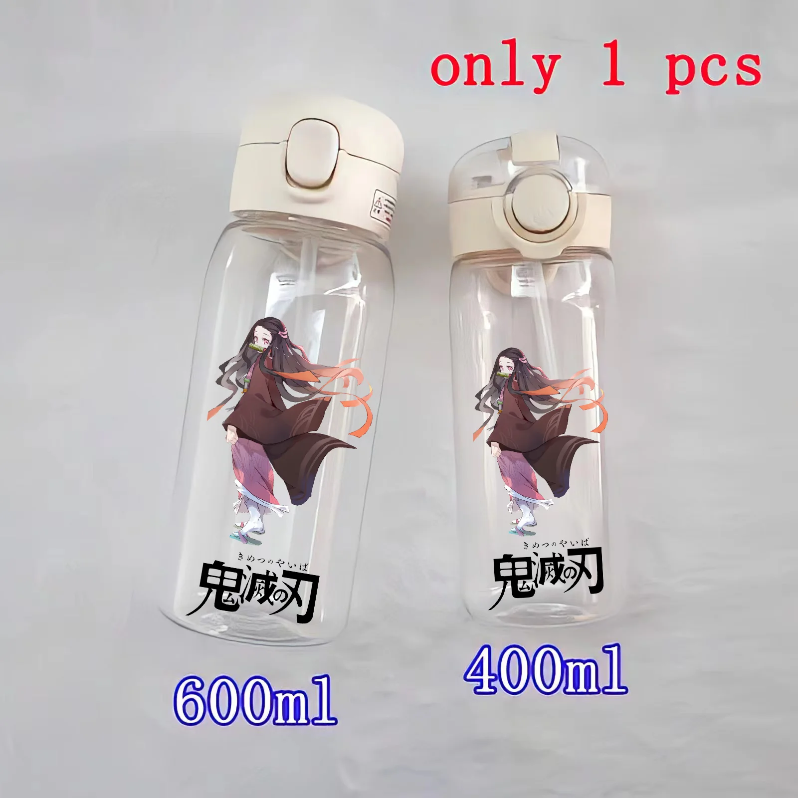 Demon Slayer 400ML/600ML Portable Sports PC Plastic Straw Cup Outdoor Camping Fitness Large Capacity Bottle Nezuko Tanjirou Gift